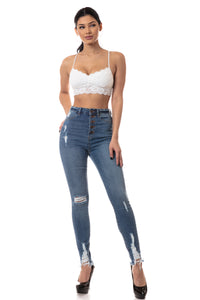 women full length skinny super high rise high waisted distressed jeans pants
