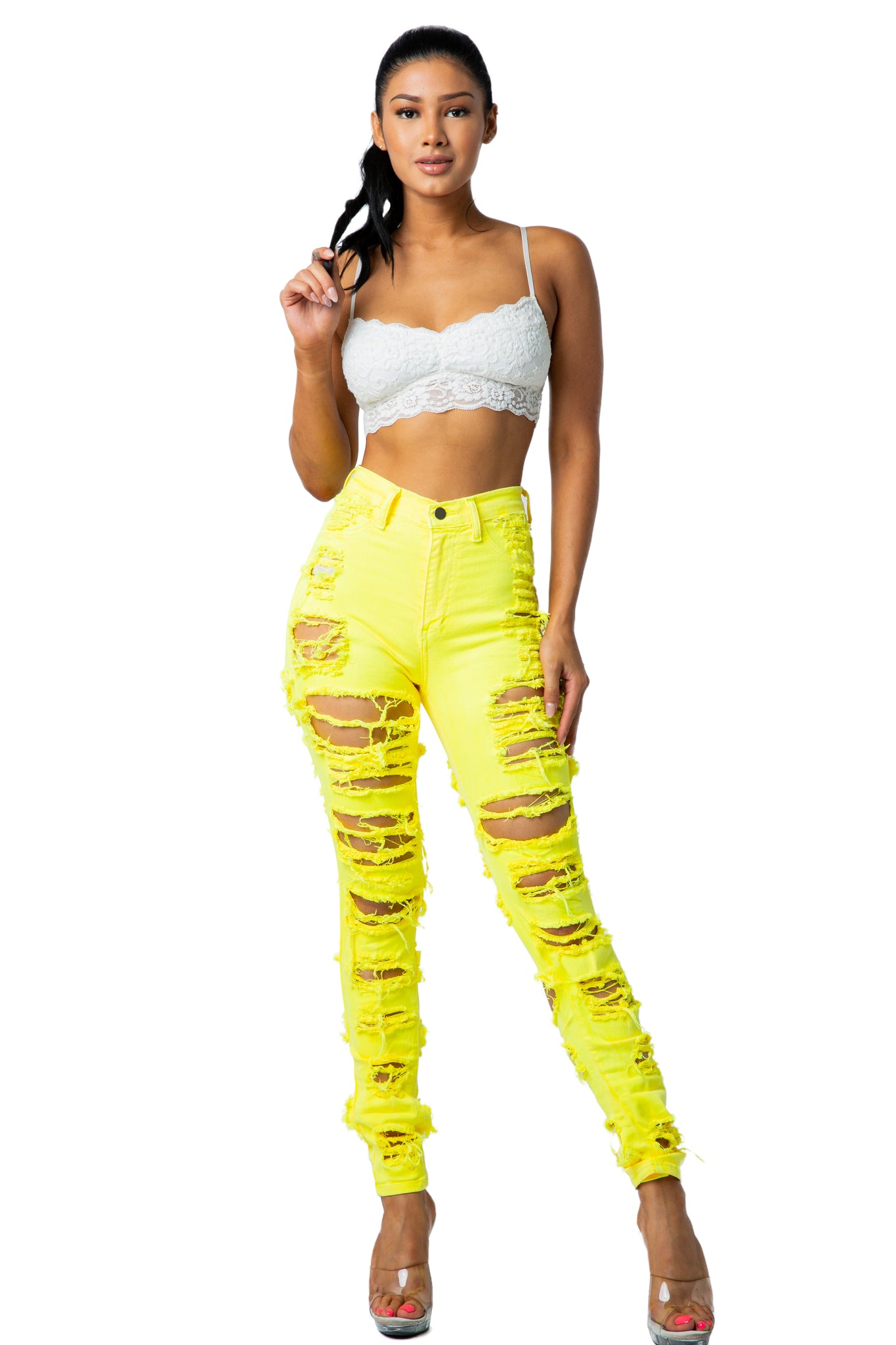 Later Print High Waisted Jeans — YELLOW SUB TRADING