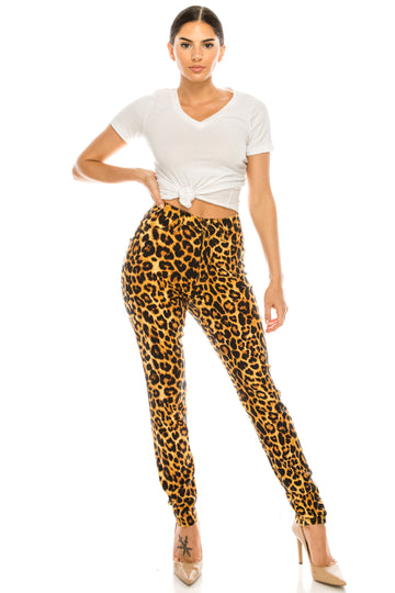 4666 Super High Waisted Leopard Printed Skinny Jeans