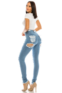 Super High Waisted Distressed Skinny Jeans with Cut Outs – Aphrodite Jeans