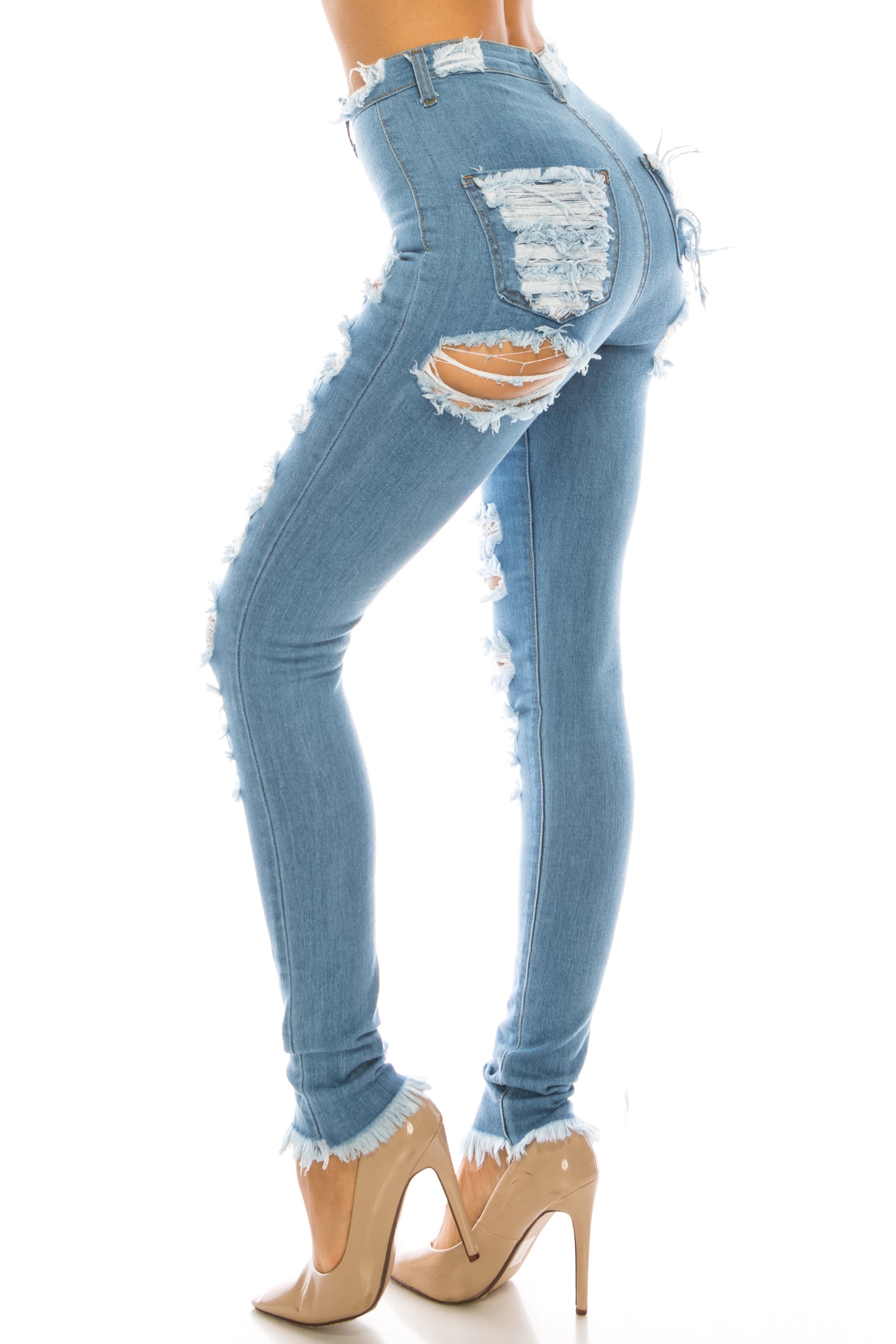 Super High Waisted Distressed Floral Printed Skinny Jeans