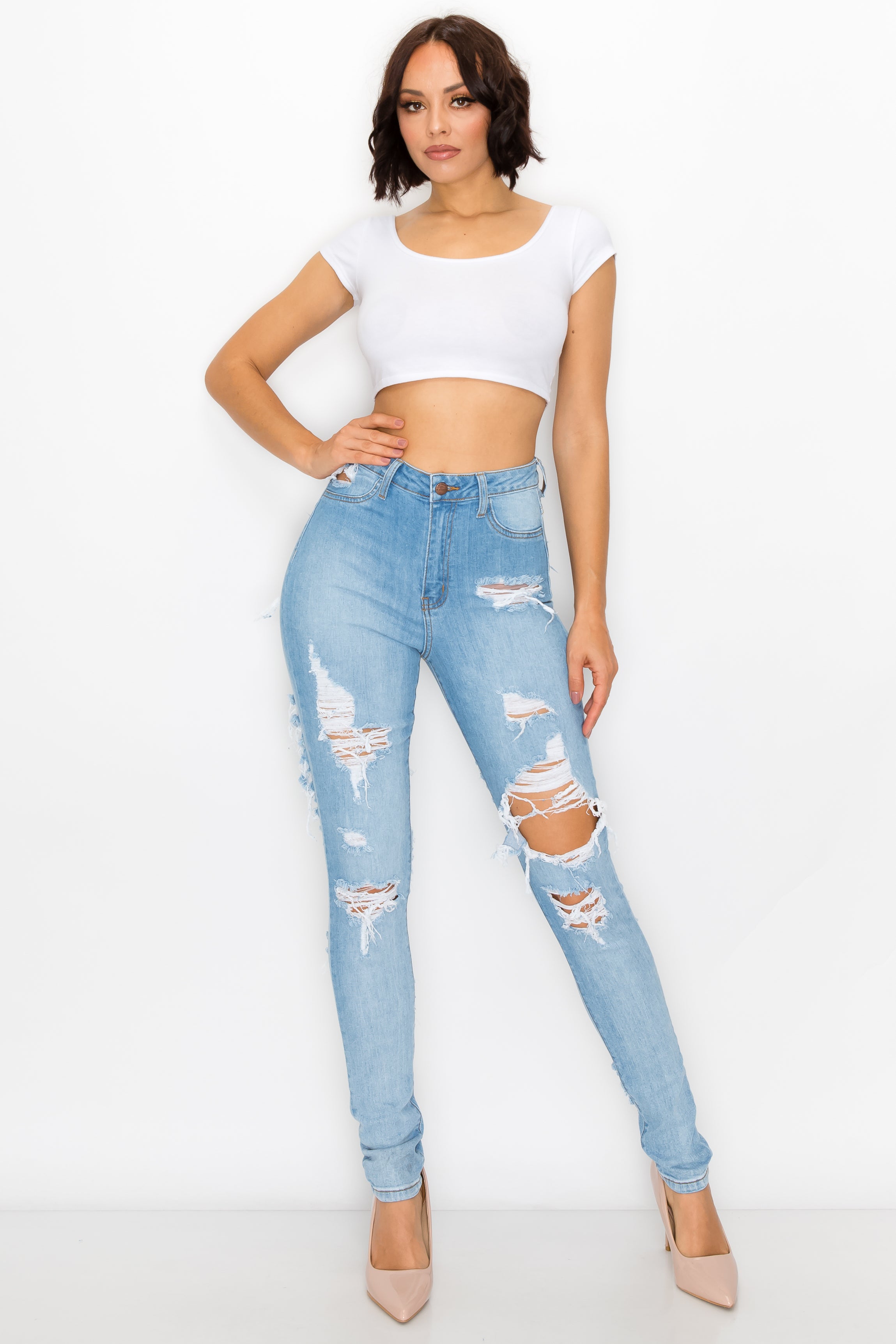Womens Regular V2 4 Hole Ripped High Waisted Fitjeans - Arctic Light B –  FITJEANS