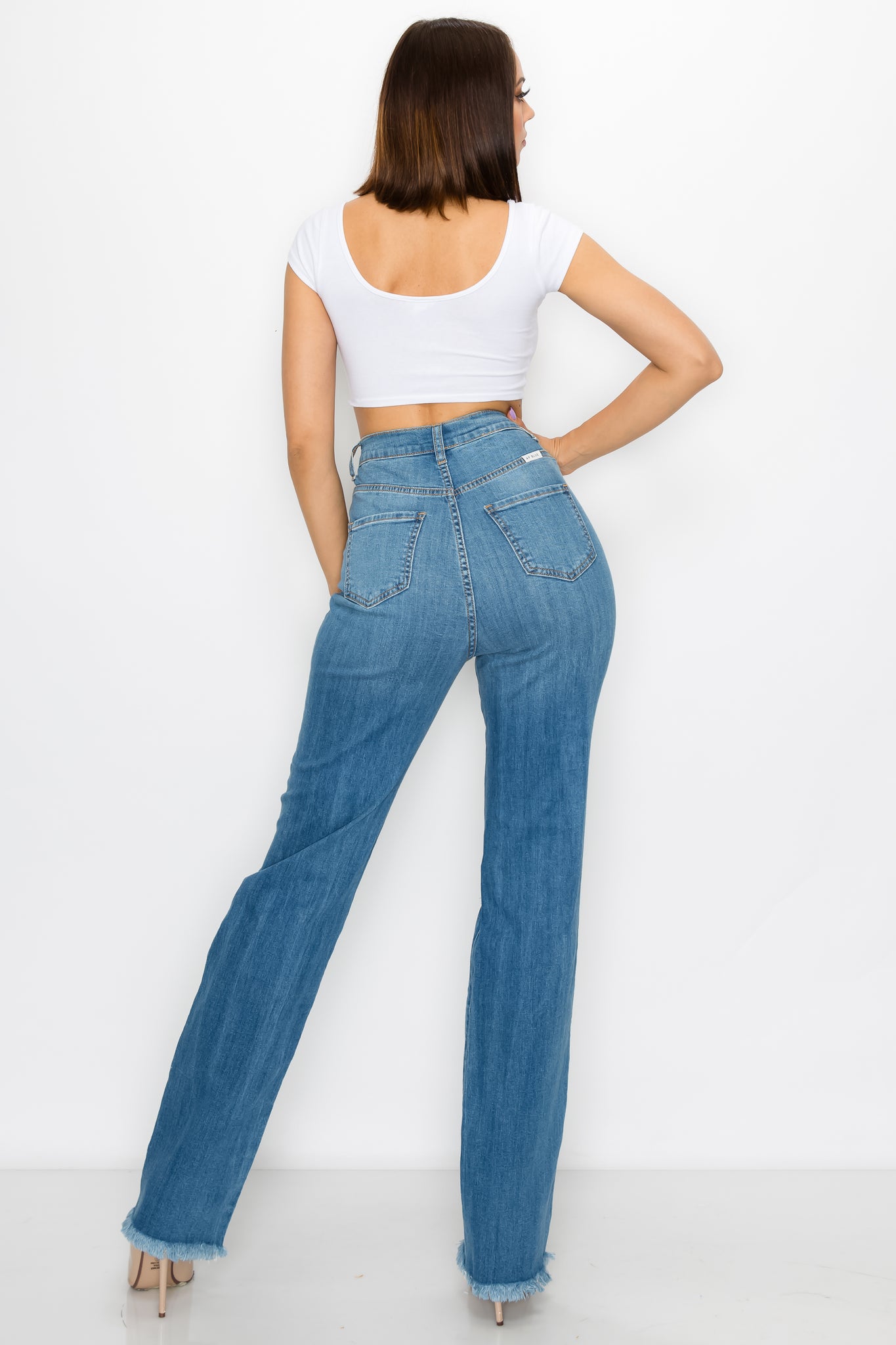 Aphrodite Jeans Super High Waisted Wide Leg Jeans with Crossed Zipper