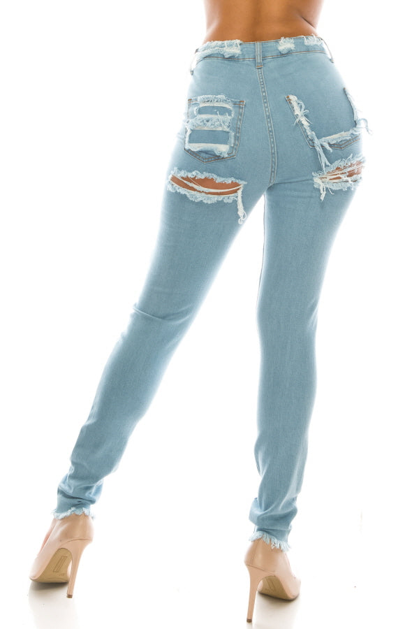 4767 Women's Super High Waisted Distressed Skinny Jeans
