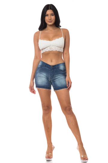 6076HF Mid Waisted Distressed Unhemmed Shorts