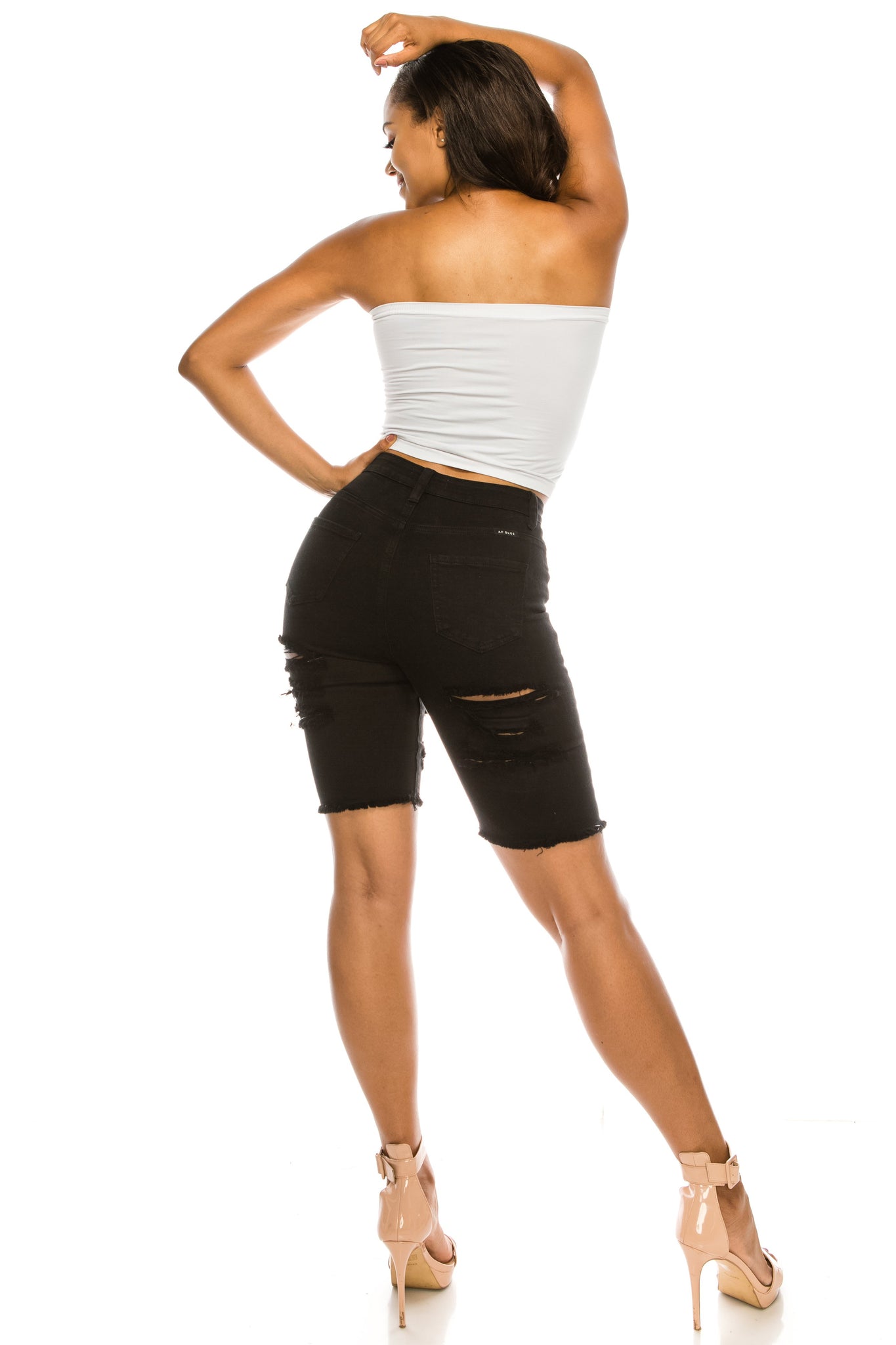 women shorts length skinny super high rise high waisted distressed bermuda shorts
