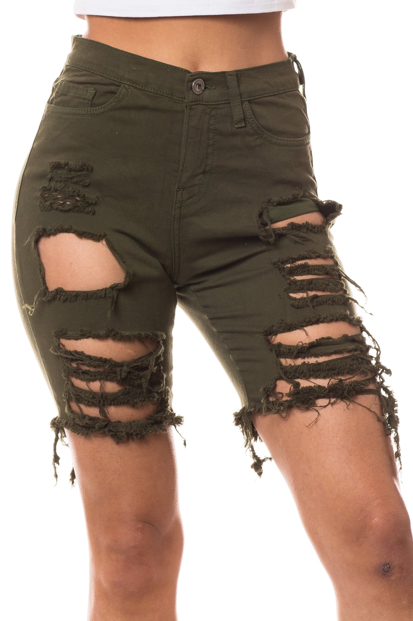women shorts length skinny mid rise mid waisted distressed shorts