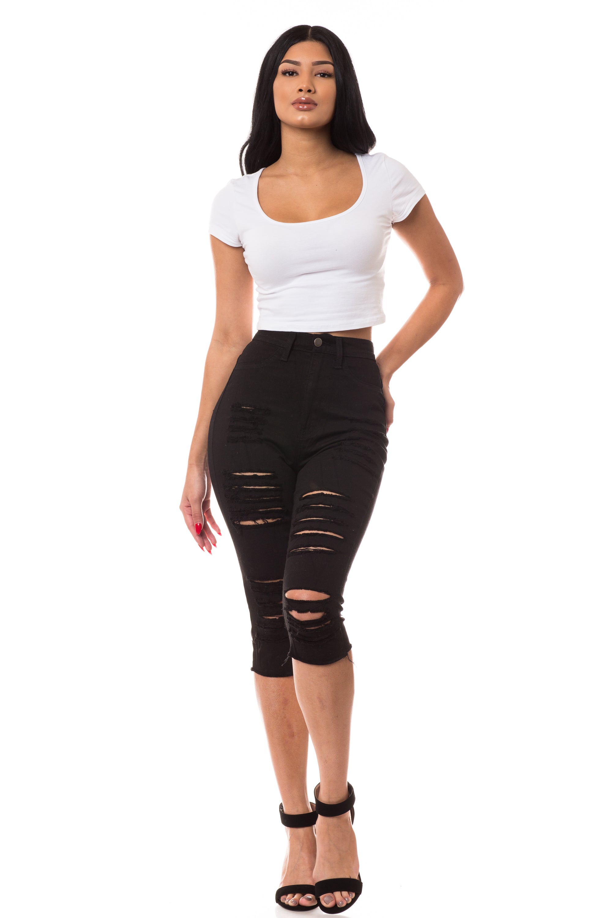 Super High Waisted Distressed Cropped Jeans Jeans – Capri Aphrodite