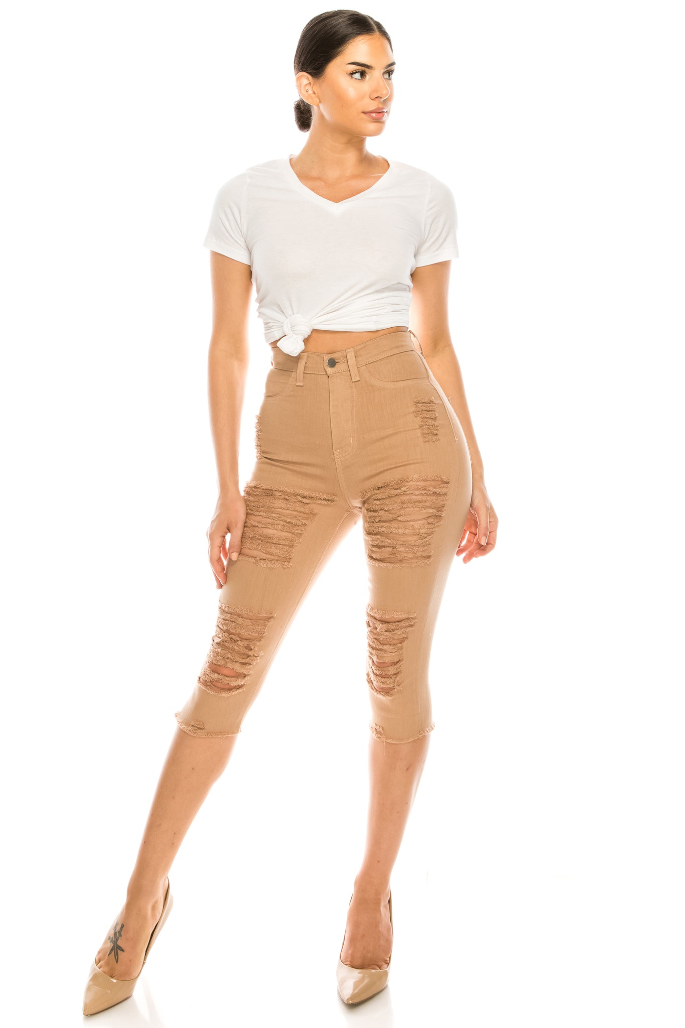 women length skinny super high rise high waisted distressed cropped capri jeans