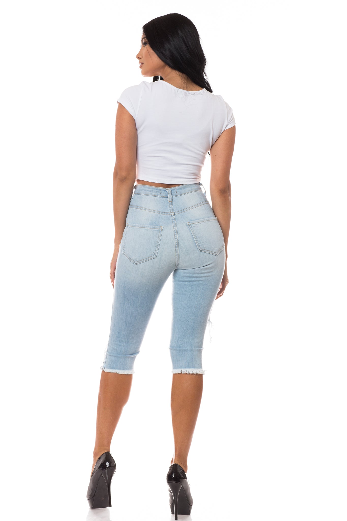 J Brand Capri Cropped Skinny Distressed Jeans in Surge Destruct