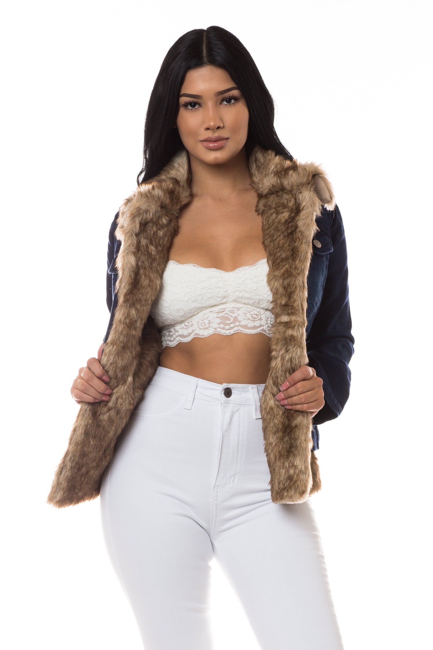 Faux Fur Lined Denim Jacket