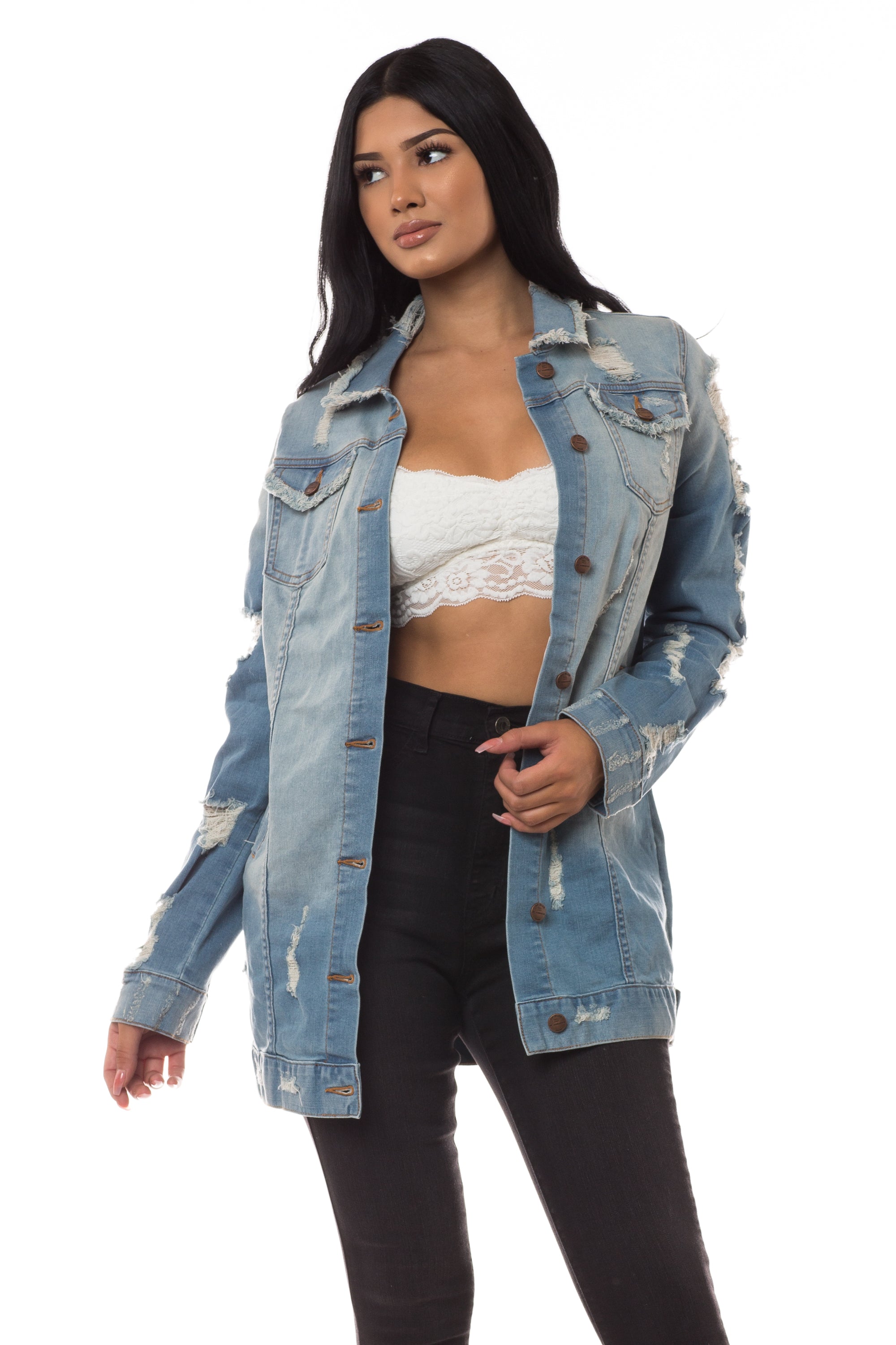 LifeShe Women's long oversized denim jacket boyfriend ripped distressed  jean jackets coat at Amazon Women's Coats Shop