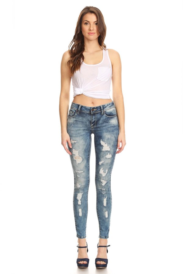 1065 Women's Mid Rise Skinny Jean W/ Scratches