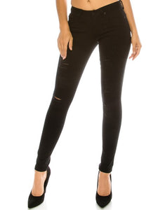1085 Women's Mid Rise Skinny Fit Ripped Stretchy Denim Pants