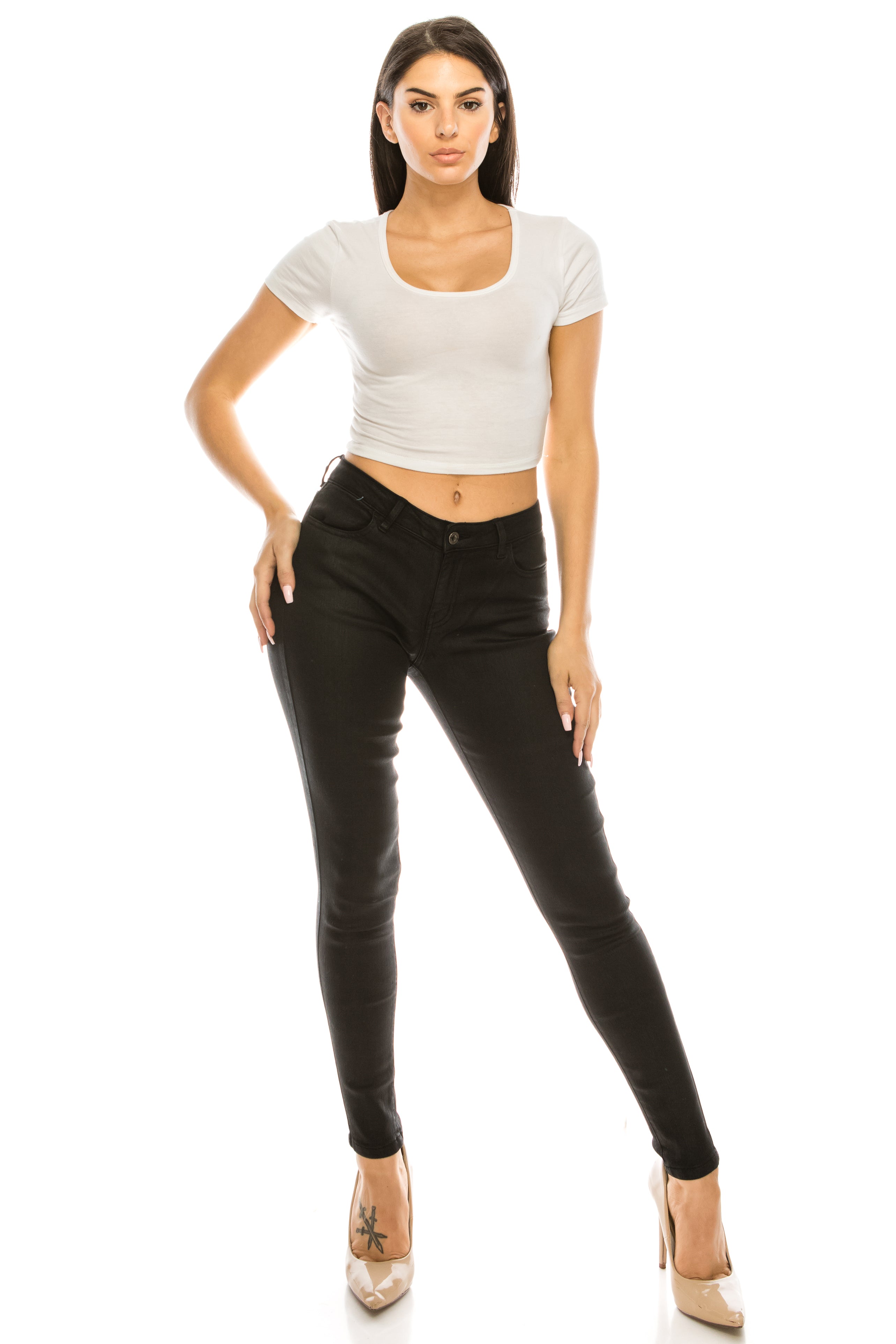 1249 Women's Mid Rise Basic Black Skinny Jeans