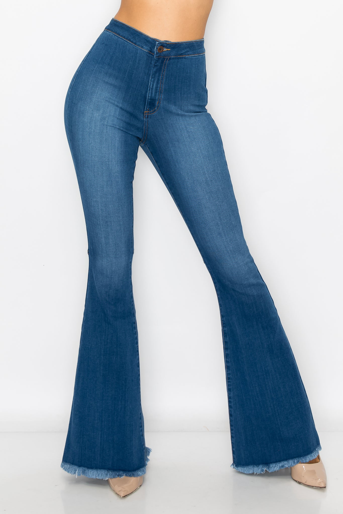 2035 Women's High Waisted Raw Hem Wide Leg Jeans