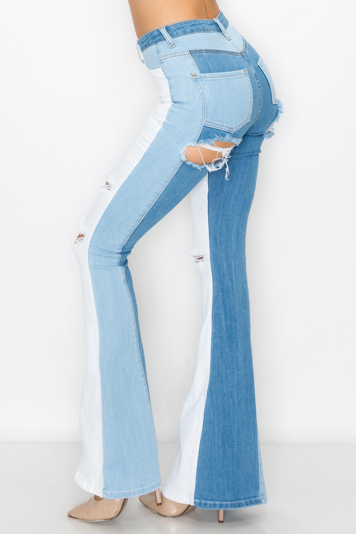 2140 Women's High Waisted Flare bell bottom bootcut Jeans w/ Slice cut