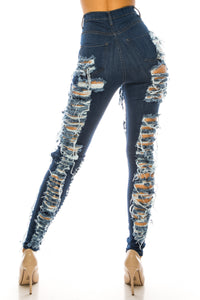 Super High Waisted Distressed Skinny Jeans with Cut Outs