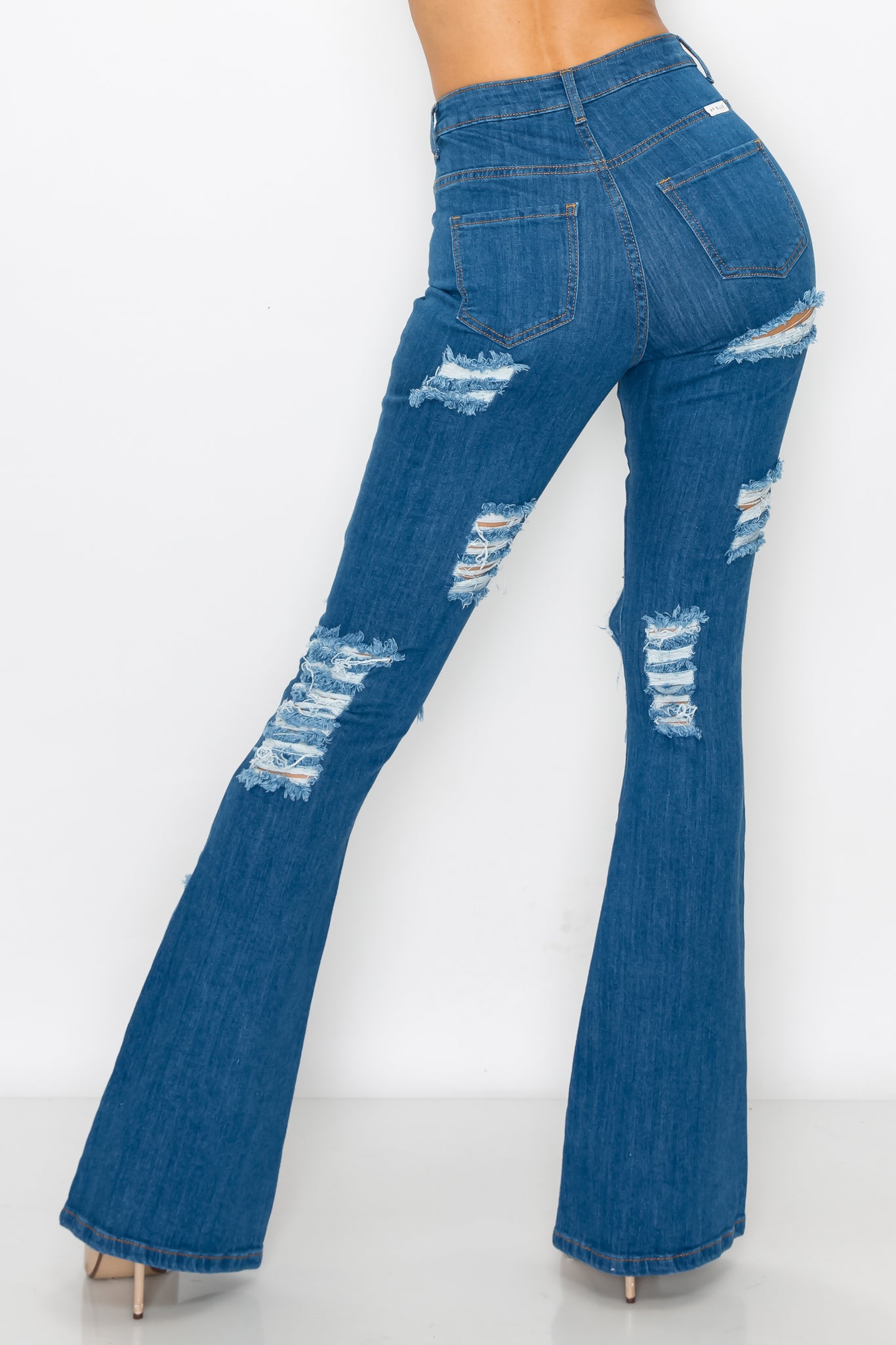 40227 Women's High Rise Ripped Flare Jean Denim Pants – Aphrodite Jeans