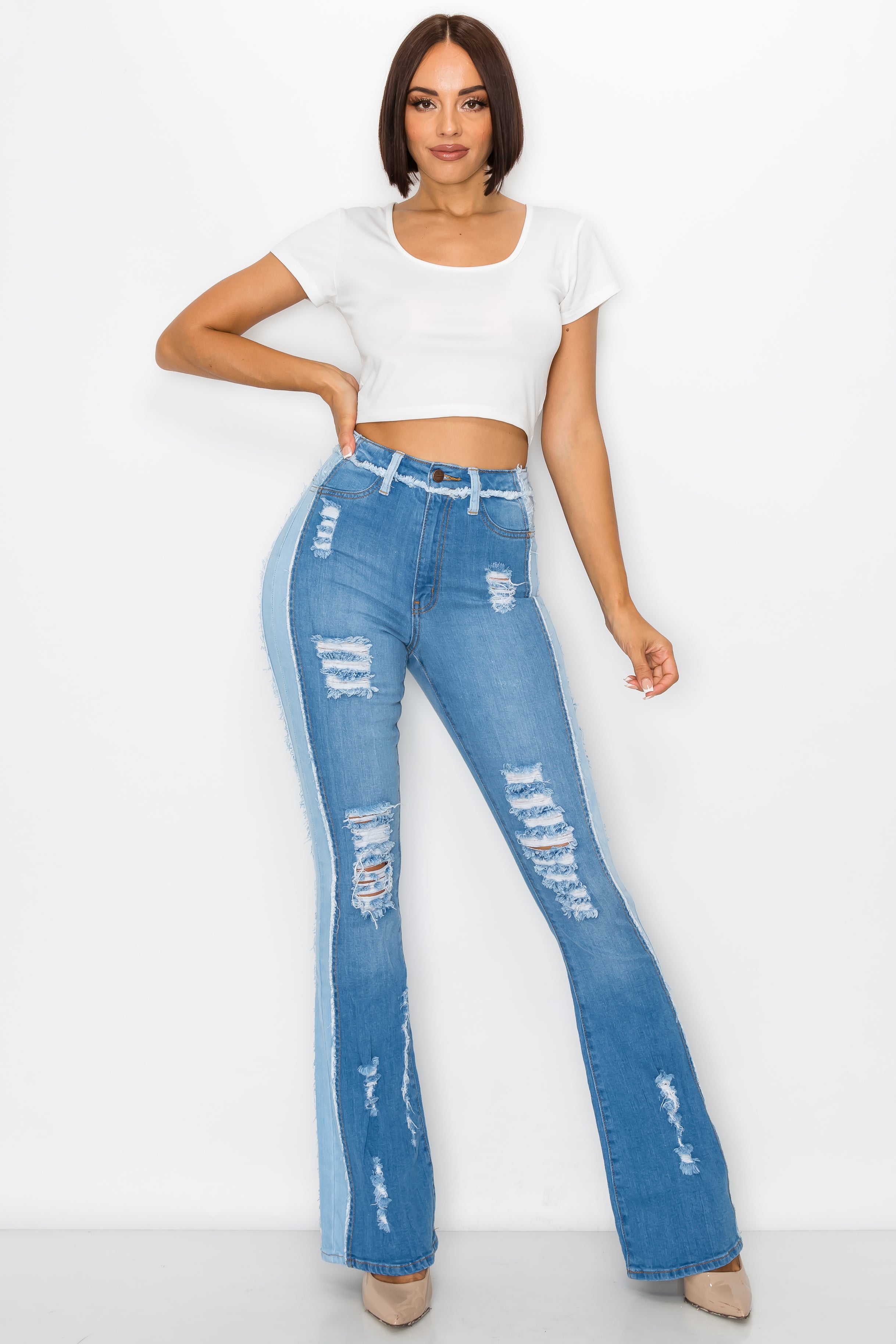 40234 Women's High Waisted Flare Jeans With Outseam Panel, 47% OFF