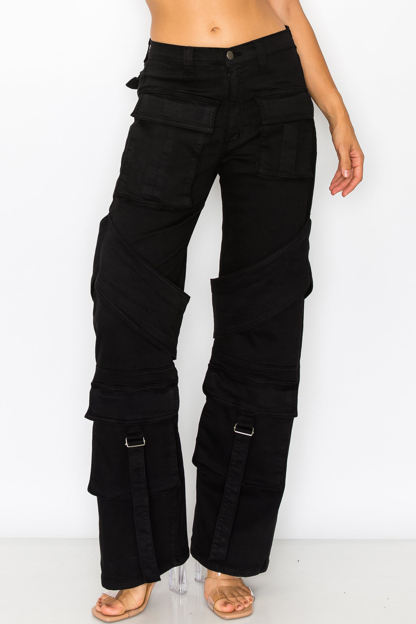 40480 Women's High Rise Cargo Pants with Pockets Classic fit Casual Denim