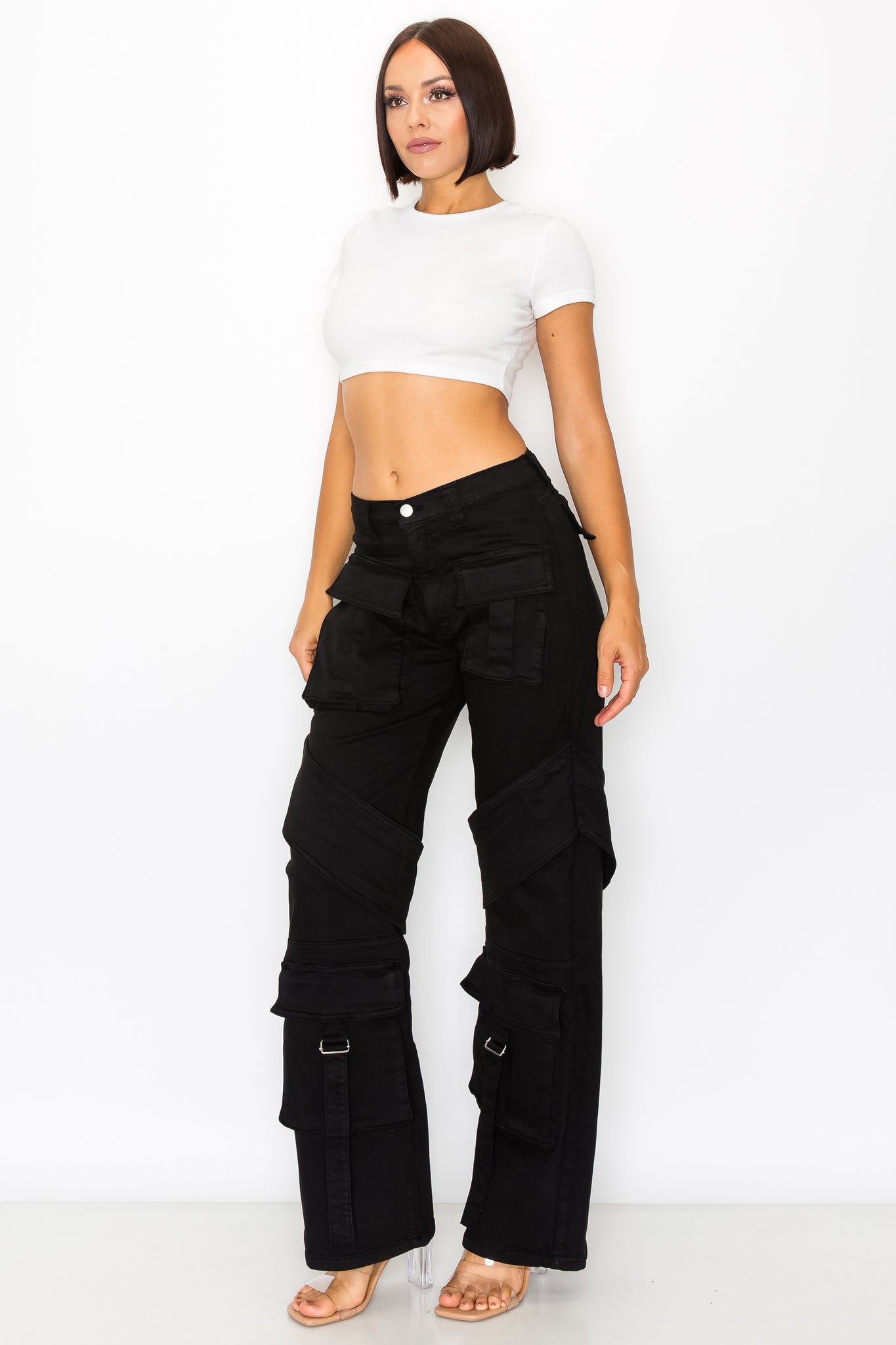 40480 Women's High Rise Cargo Pants with Pockets Classic fit Casual De –  Aphrodite Jeans
