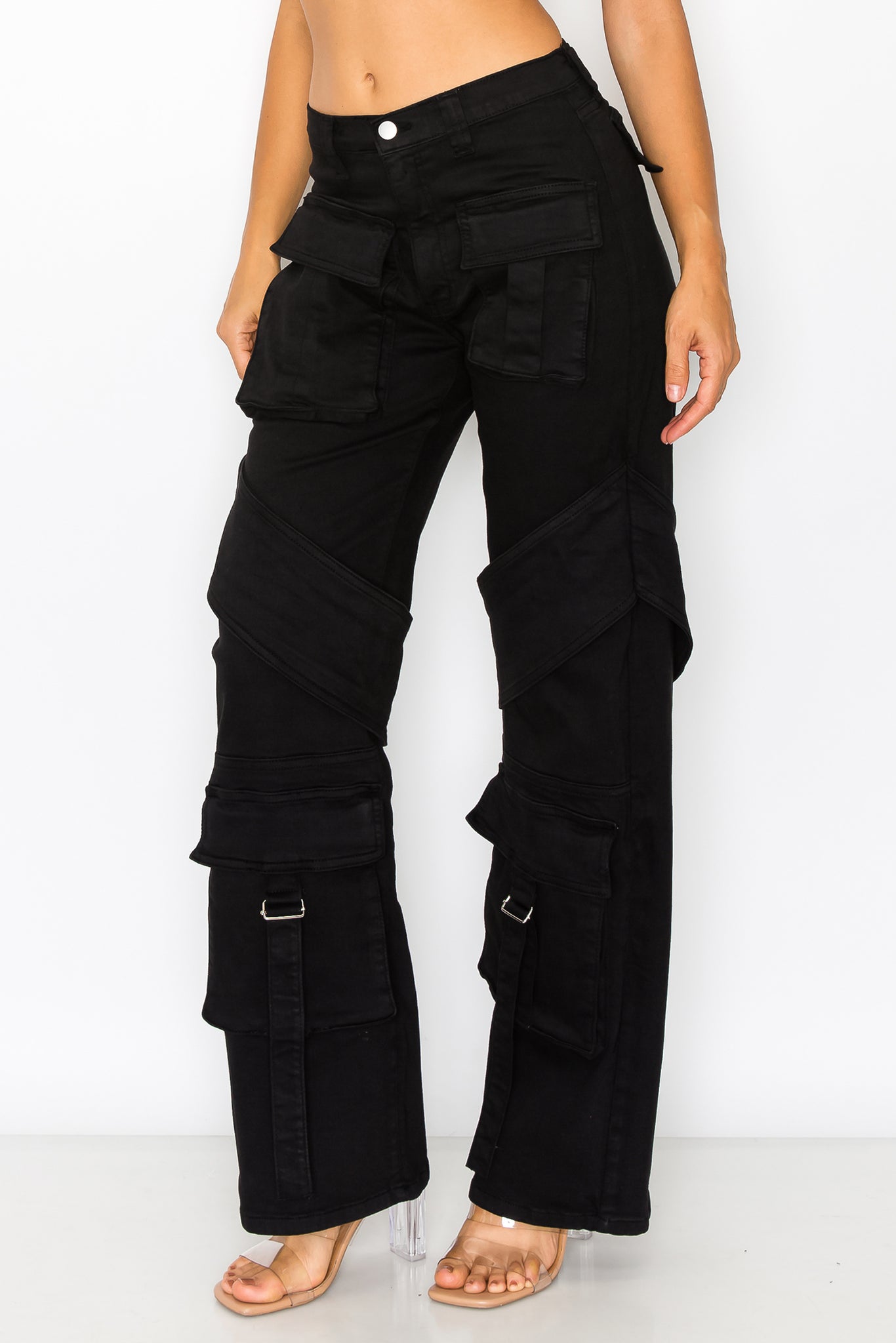 40480 Women's High Rise Cargo Pants with Pockets Classic fit Casual Denim