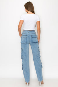 40501 Women's High Rise Washed Down Dual Cargo Pocket Jeans