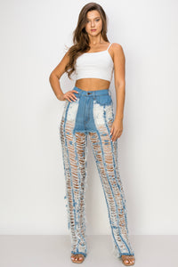 40504 Women's High Waisted Super Shredded Skinny Jeans