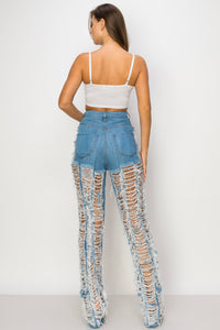 40504 Women's High Waisted Super Shredded Skinny Jeans