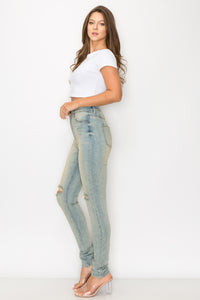 40515 Women's High Waisted Slit Knee Light Blue Skinny Jeans
