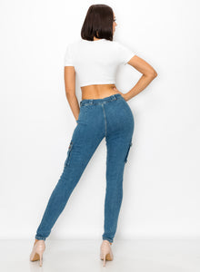 4548 Women's Skinny Cargo Jeans with Front Panel Destruction