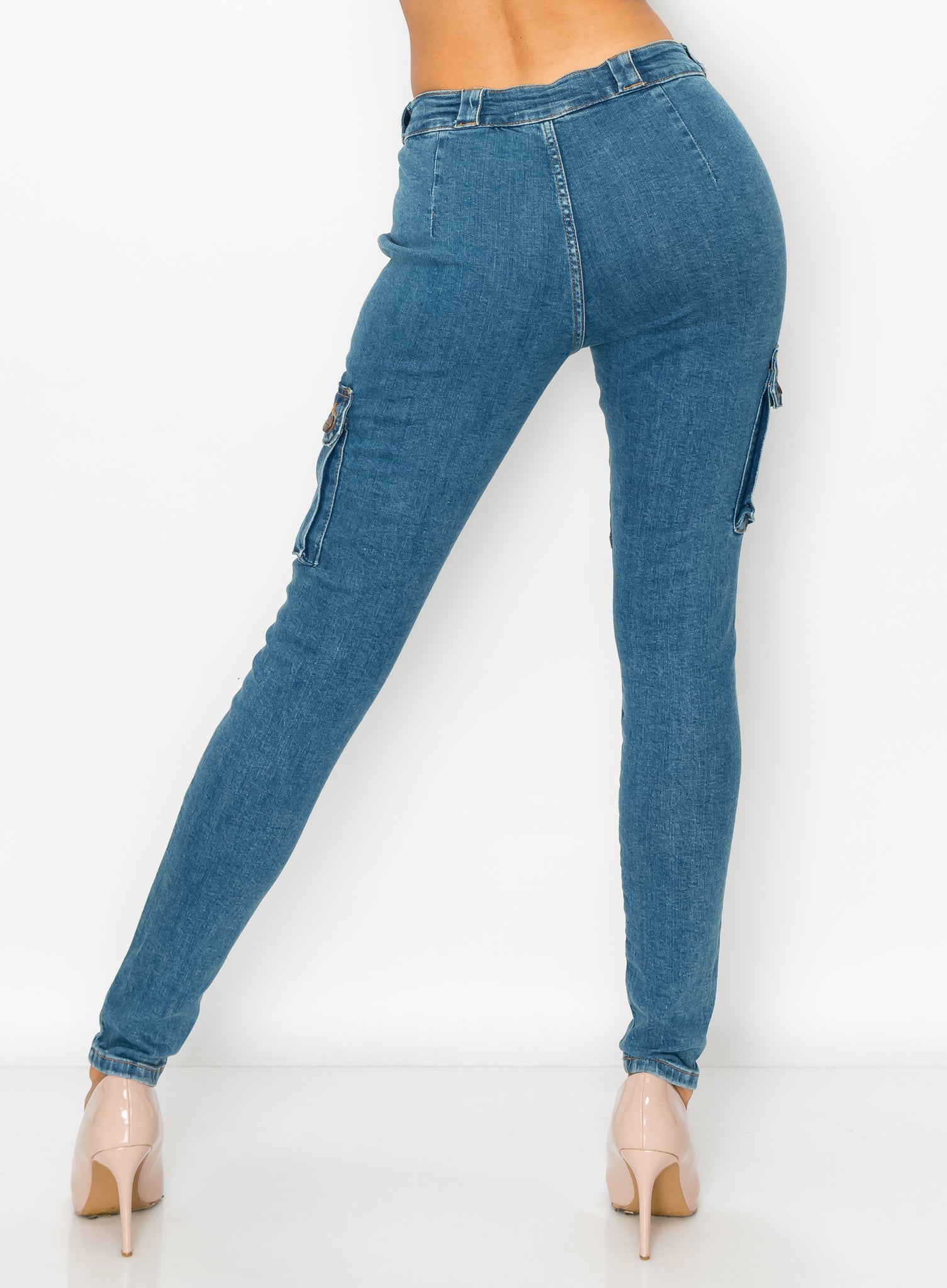 Slim High Cargo Jeans - Denim blue - Ladies