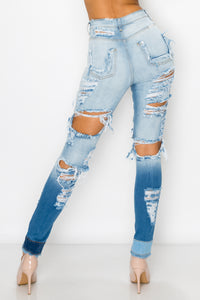 4915 Women's High Waisted Shredded Washed Down Skinny Jeans