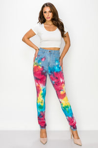 40413 Women's High rise Multi color Painted Skinny Jeans