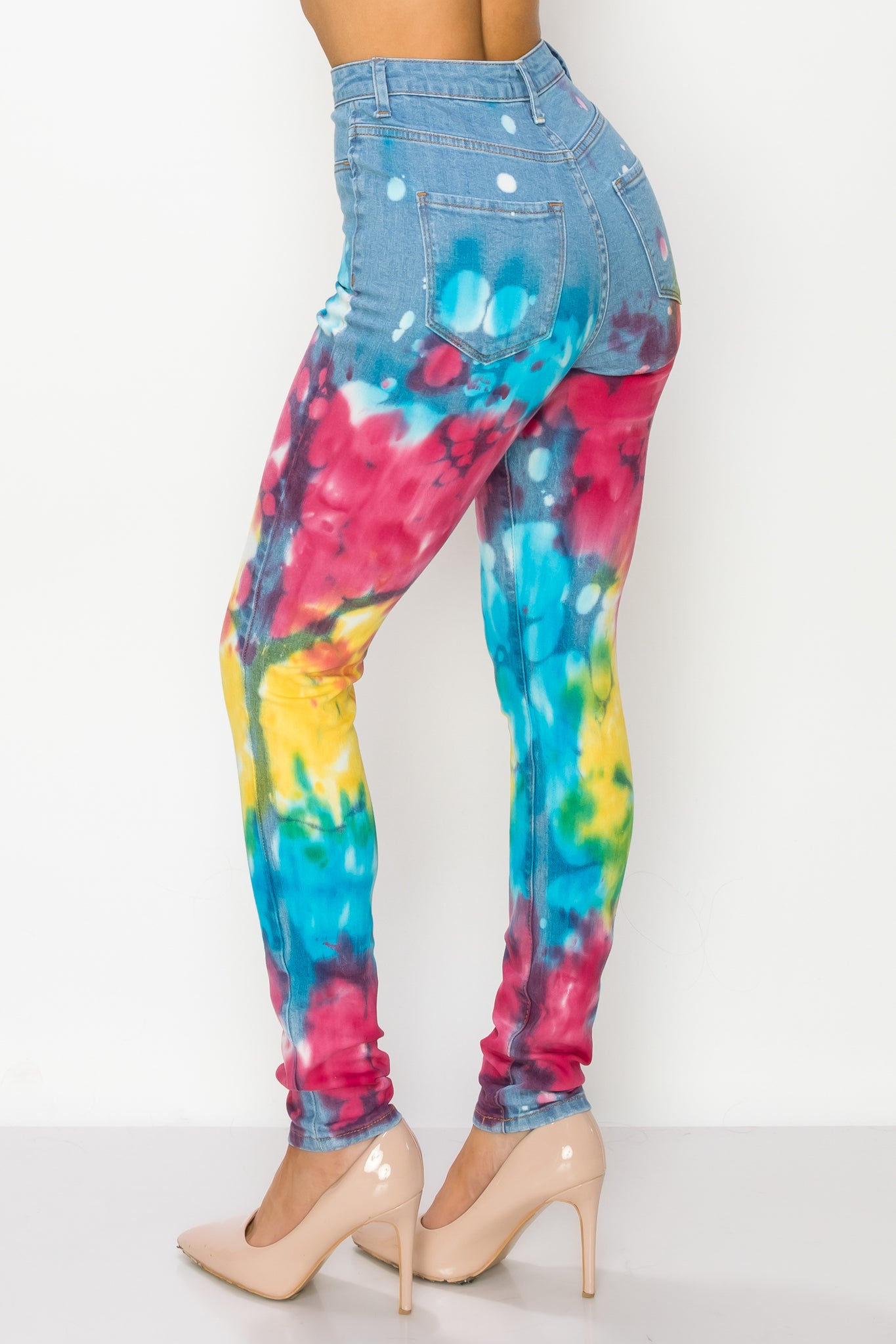 40413 Women's High rise Multi color Painted Skinny Jeans