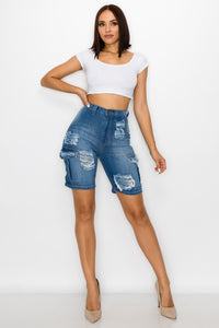 6354 Women's High Waisted Distressed Cargo Shorts